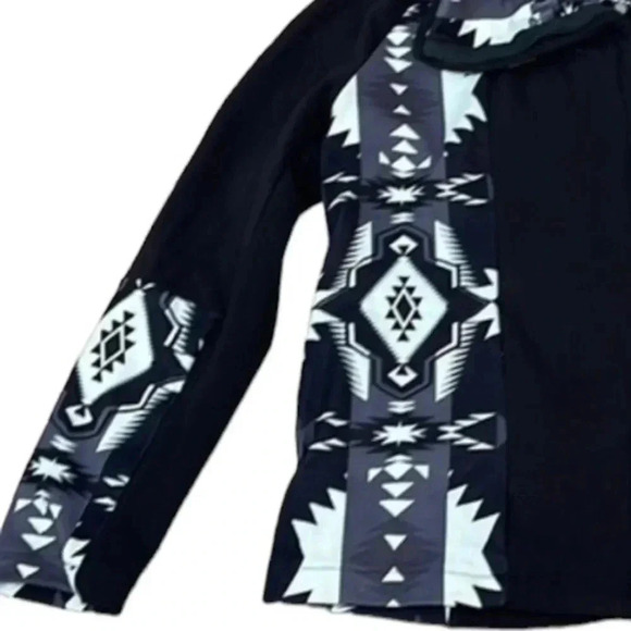 Crazy Train Thick Knit Full Zip Mock Neck Jacket-Black/Cream Aztec Print XS - Picture 5 of 11